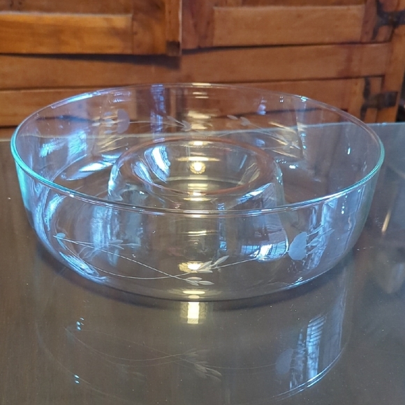 Princess House Heritage Etched Floral Crystal Chip 'n Dip Bowl Tray #401 NIB - Picture 1 of 8